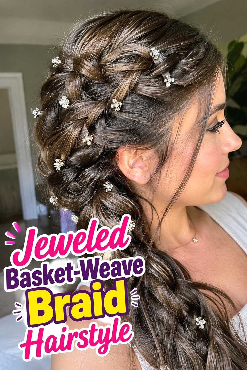9. Jeweled Basket Weave Braid Hairstyle