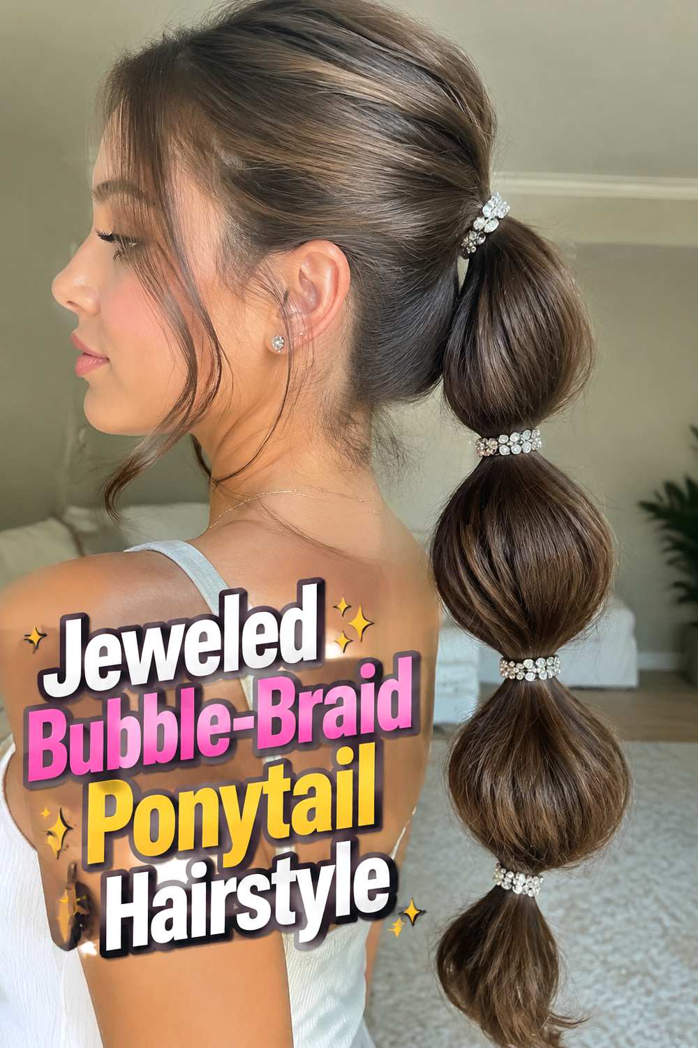 Jeweled Bubble-Braid Ponytail Hairstyle
