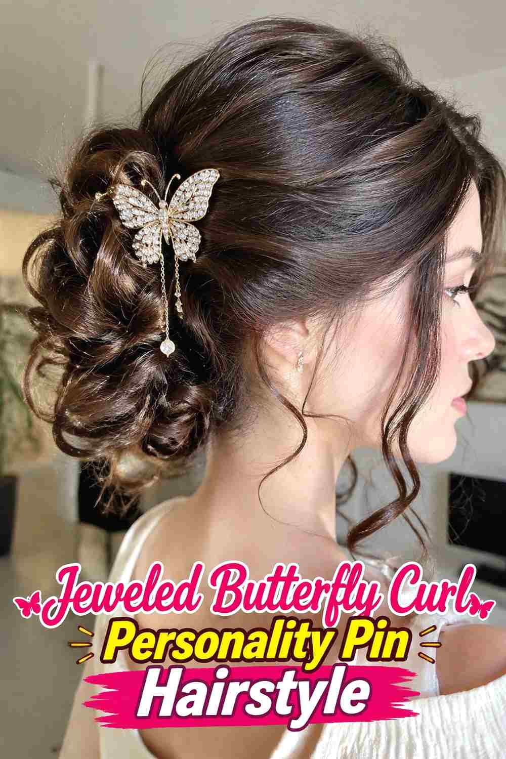 4. Jeweled Butterfly Curl Personality Pin Hairstyle