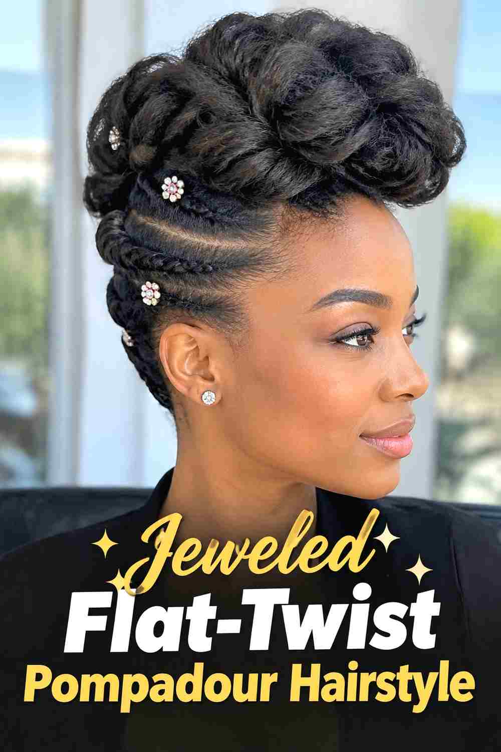 11. Jeweled Flat Twist Pompadour Hairstyle