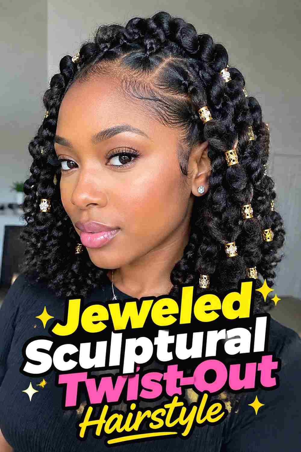 14. Jeweled Sculptural Twist Out Hairstyle