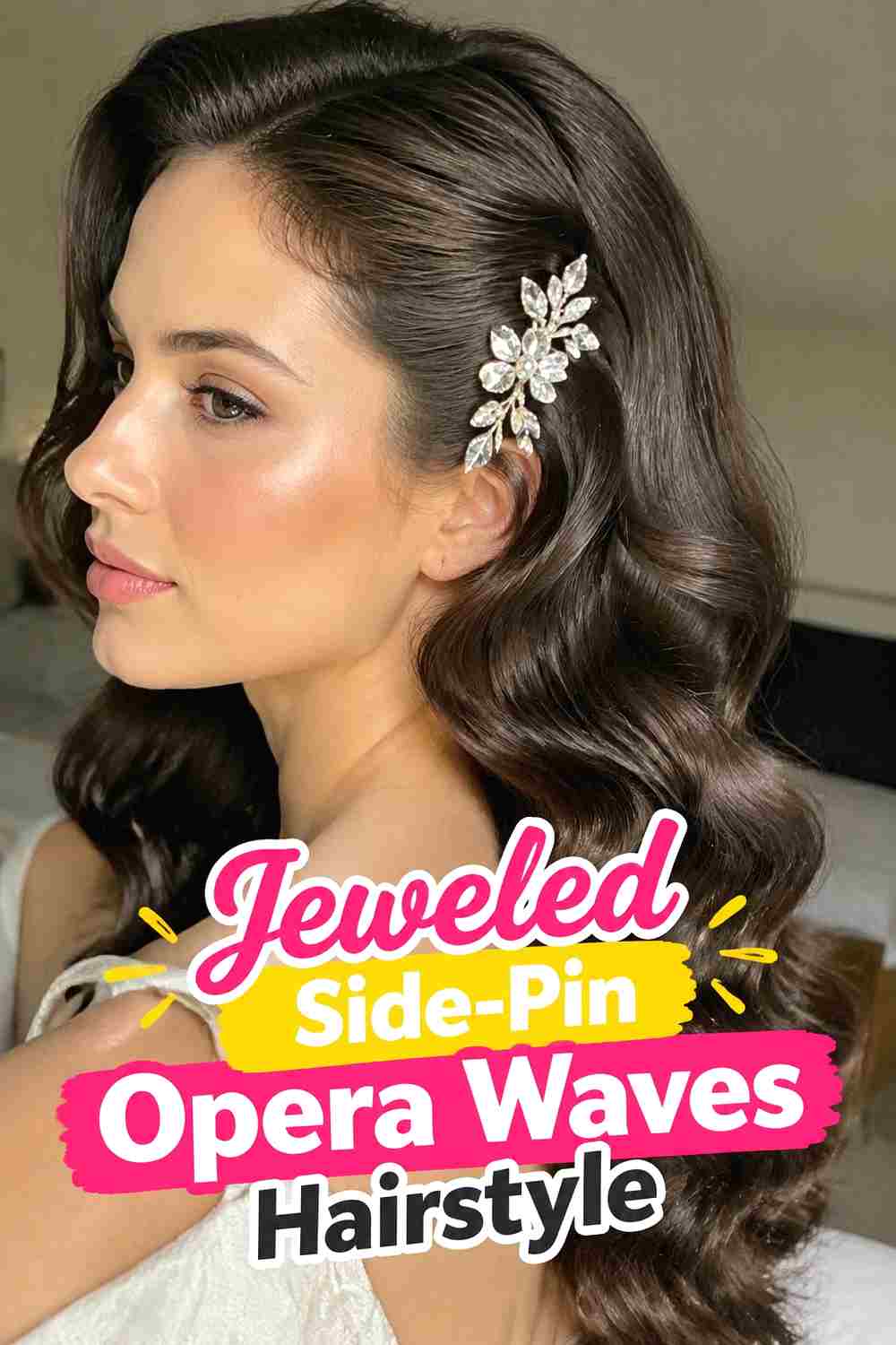 15. Jeweled Side Pin Opera Waves Hairstyle