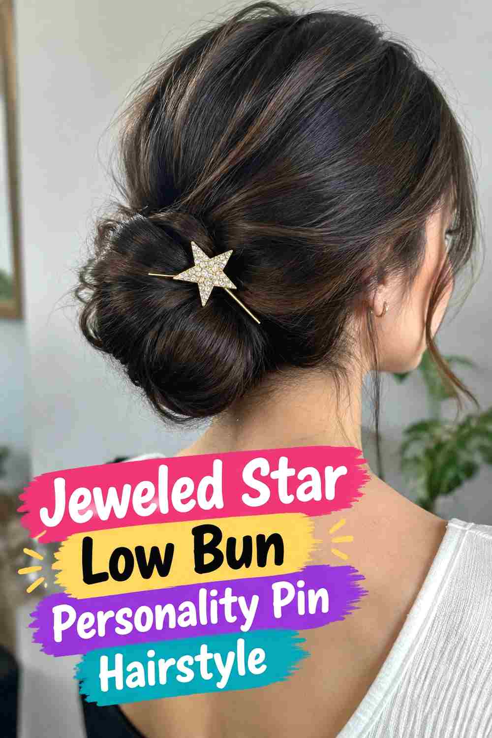 3. Jeweled Star Low Bun Personality Pin Hairstyle