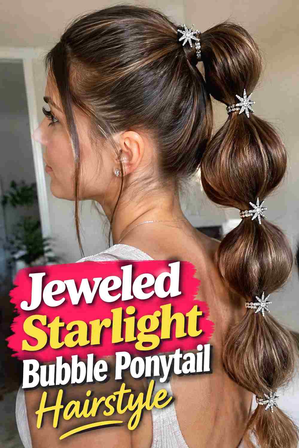 17. Jeweled Starlight Bubble Ponytail Hairstyle