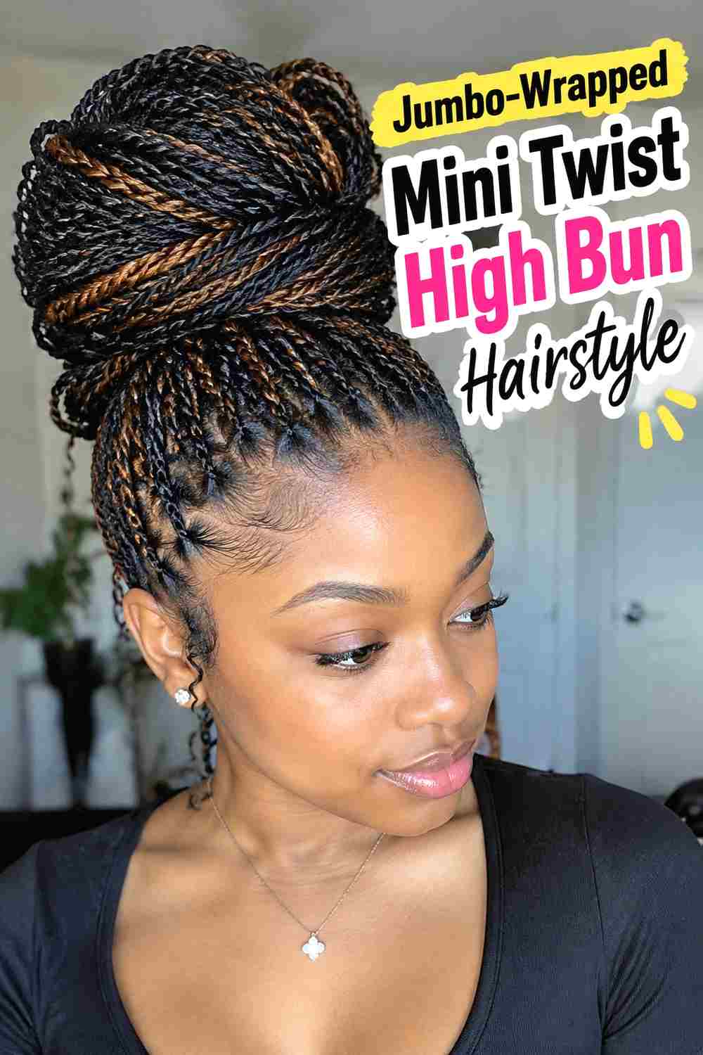 2. Jumbo Wrapped Mini Twist High Bun Hairstyle