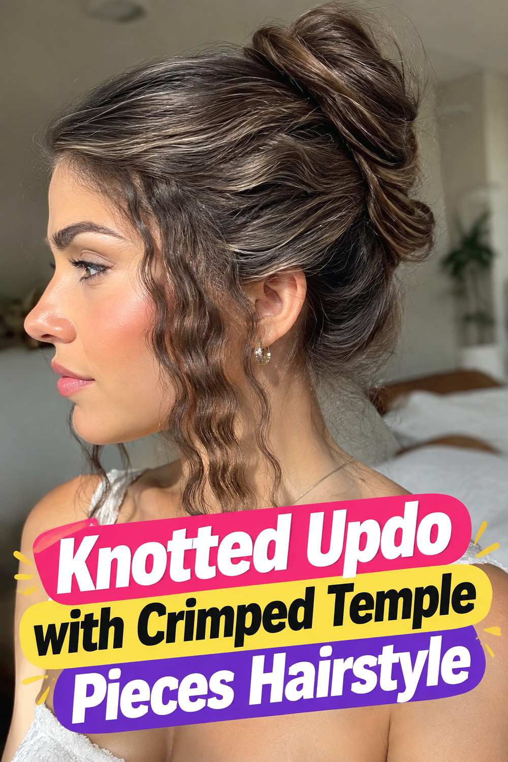 Knotted Updo with Crimped Temple Pieces Hairstyle