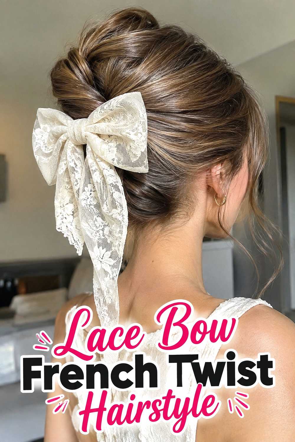 4. Lace Bow French Twist Hairstyle