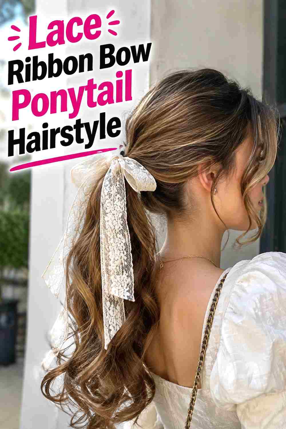 4. Lace Ribbon Bow Ponytail Hairstyle