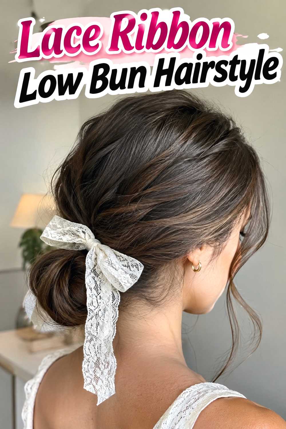 9. Lace Ribbon Low Bun Hairstyle