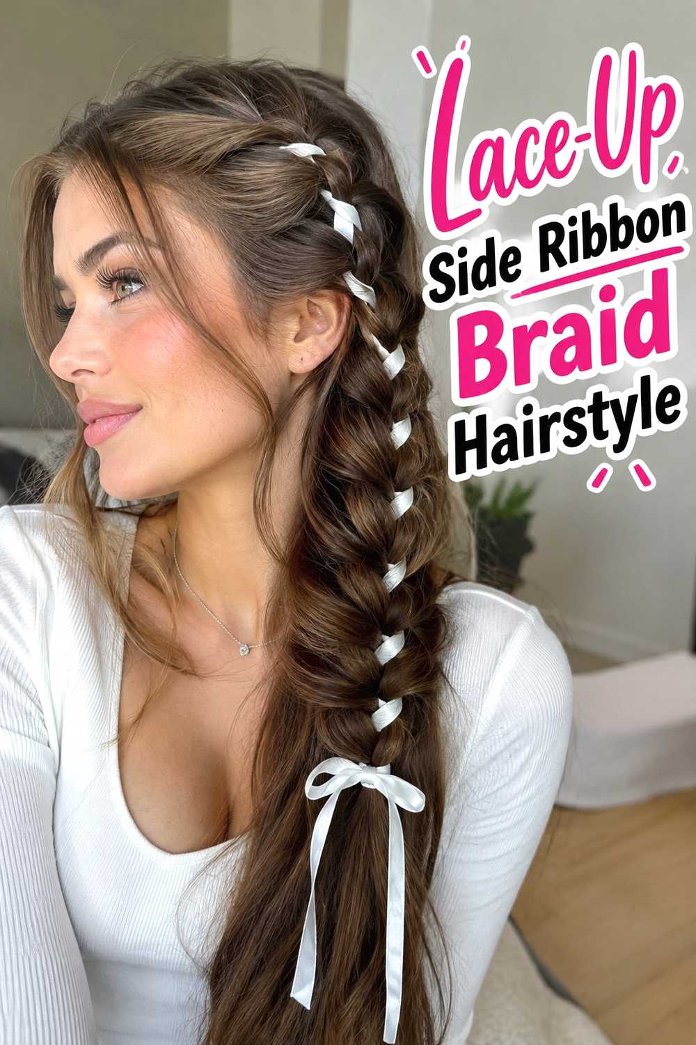 2. Lace Up Side Ribbon Braid Hairstyle