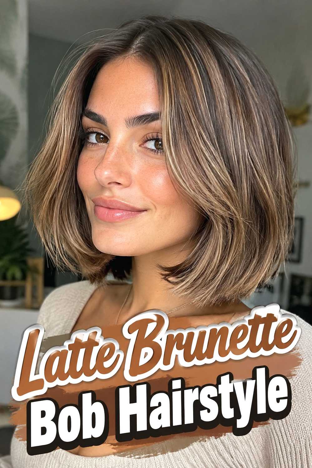 17. Latte Brunette Bob Hairstyle