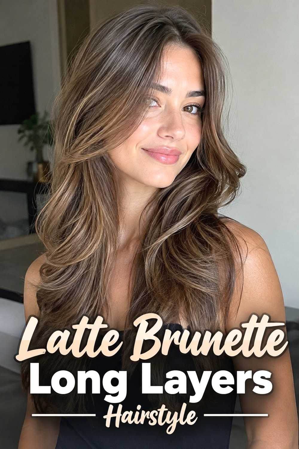 18. Latte Brunette Long Layers Hairstyle