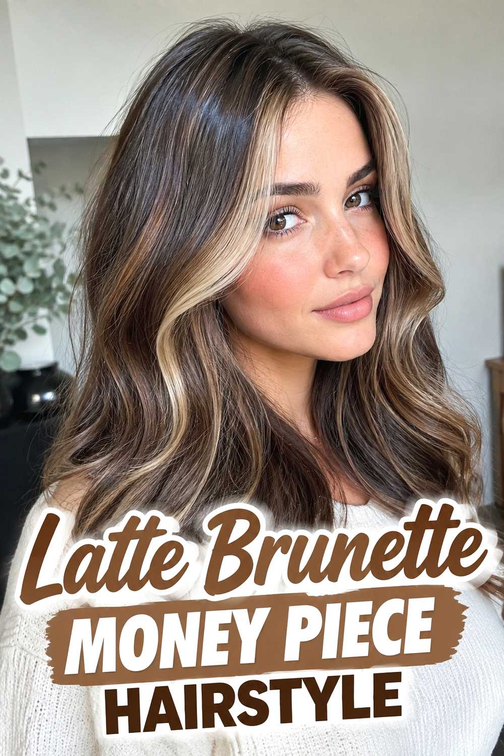 14. Latte Brunette Money Piece Hairstyle