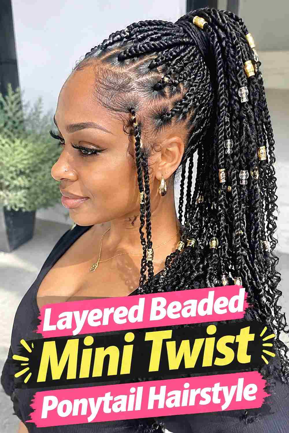8. Layered Beaded Mini Twist Ponytail Hairstyle