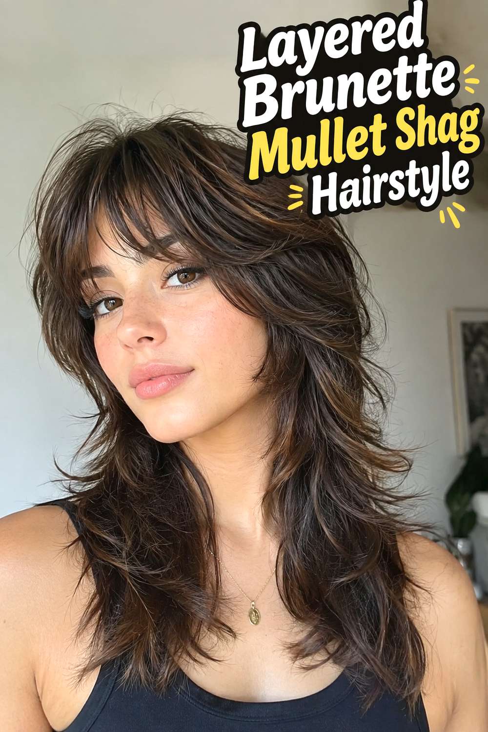 Layered Brunette Mullet Shag Hairstyle