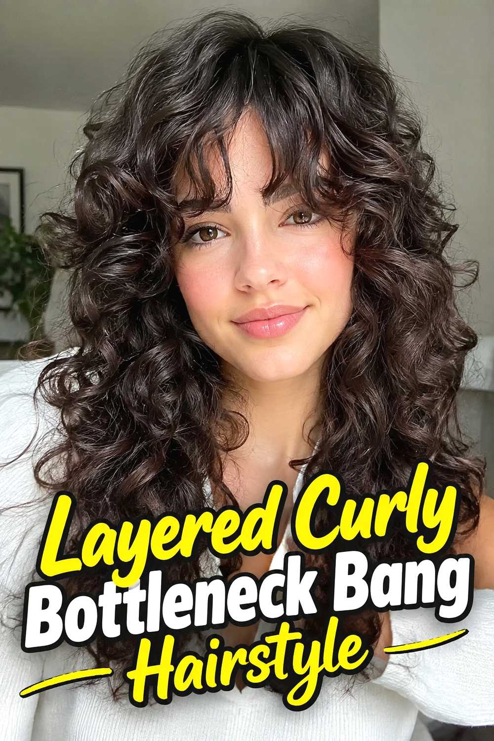 13. Layered Curly Bottleneck Bang Hairstyle