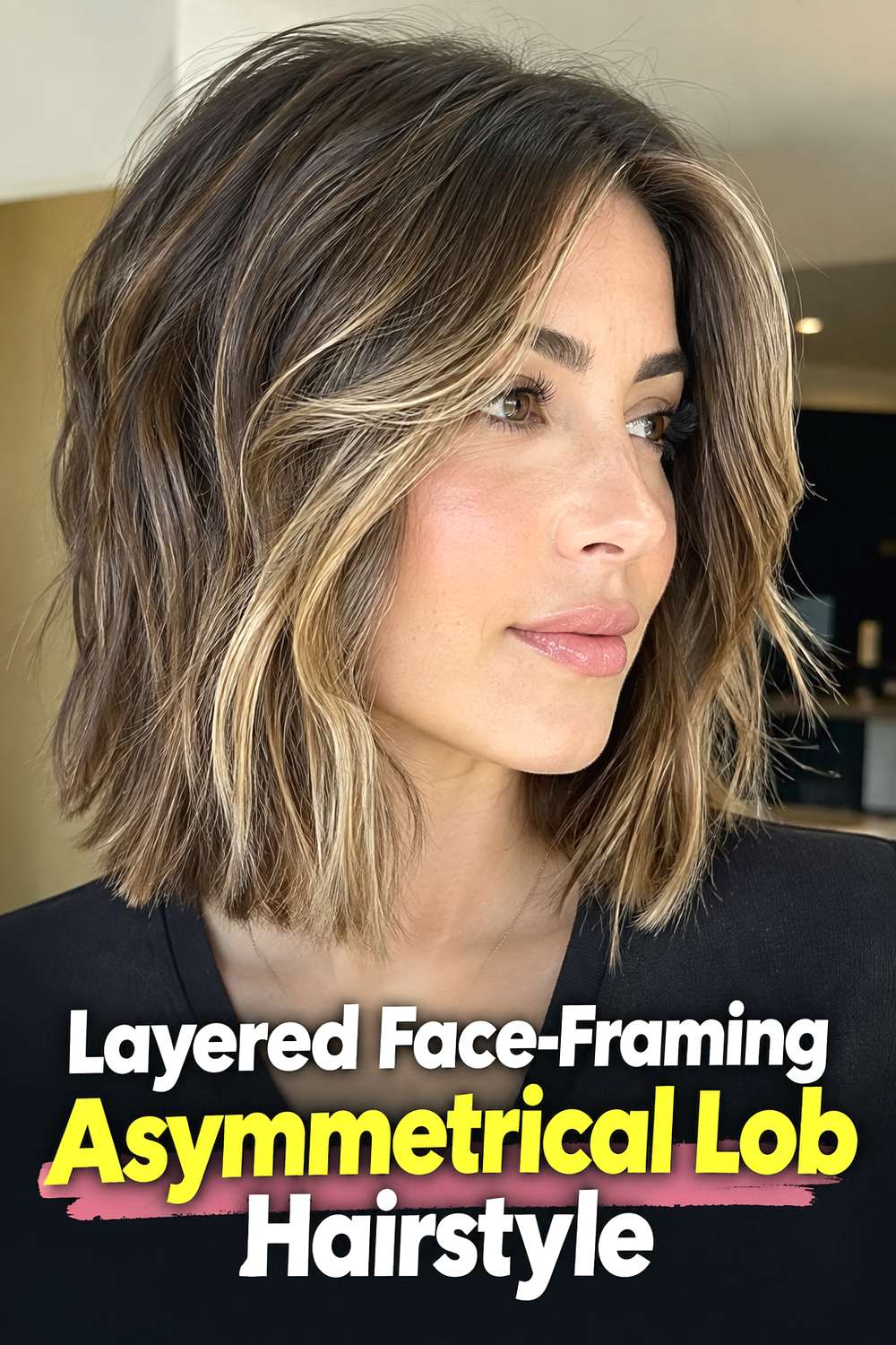Layered Face-Framing Asymmetrical Lob Hairstyle
