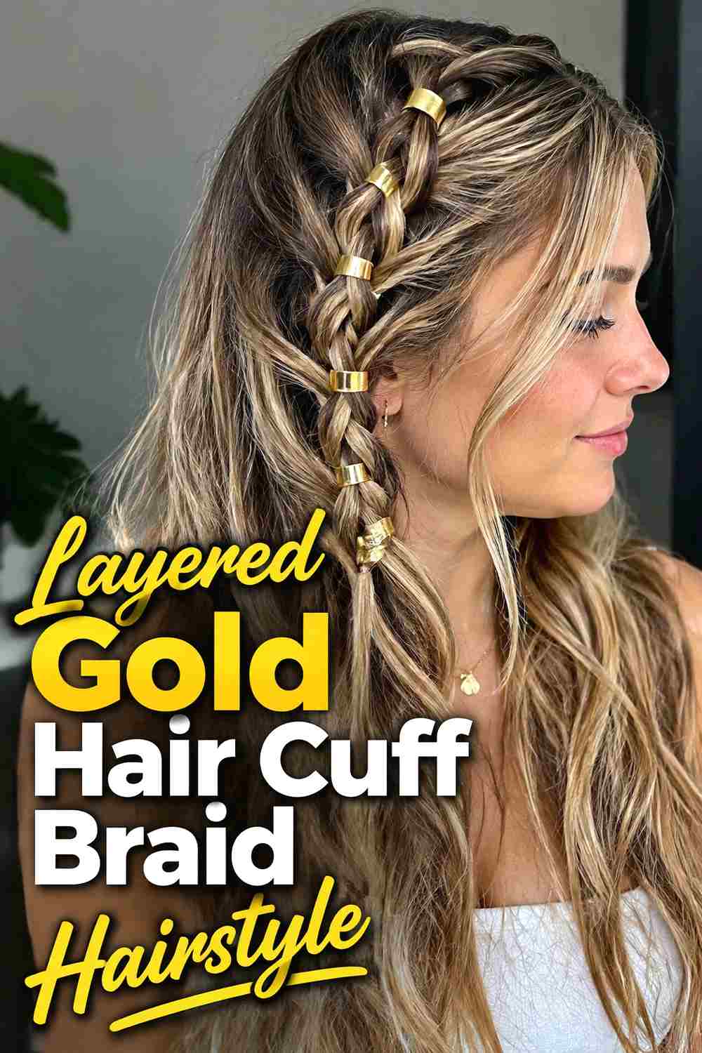 14. Layered Gold Hair Cuff Braid Hairstyle