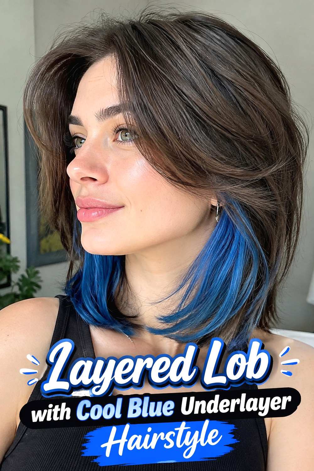 7. Layered Lob With Cool Blue Underlayer Hairstyle