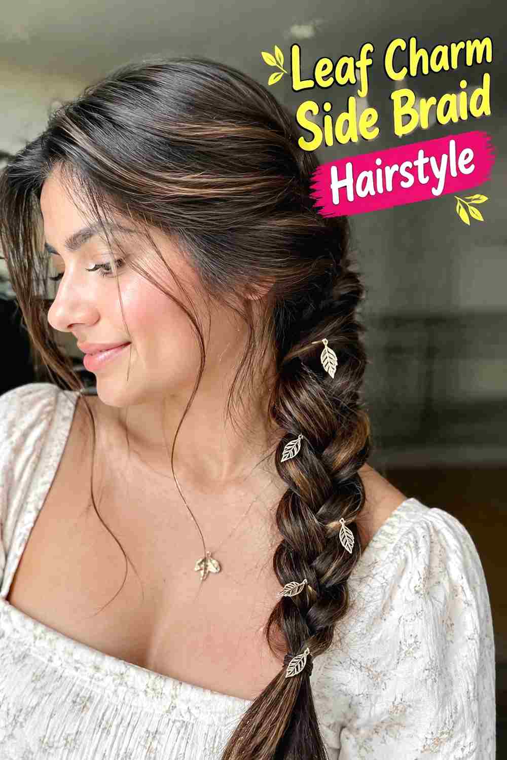 5. Leaf Charm Side Braid Hairstyle
