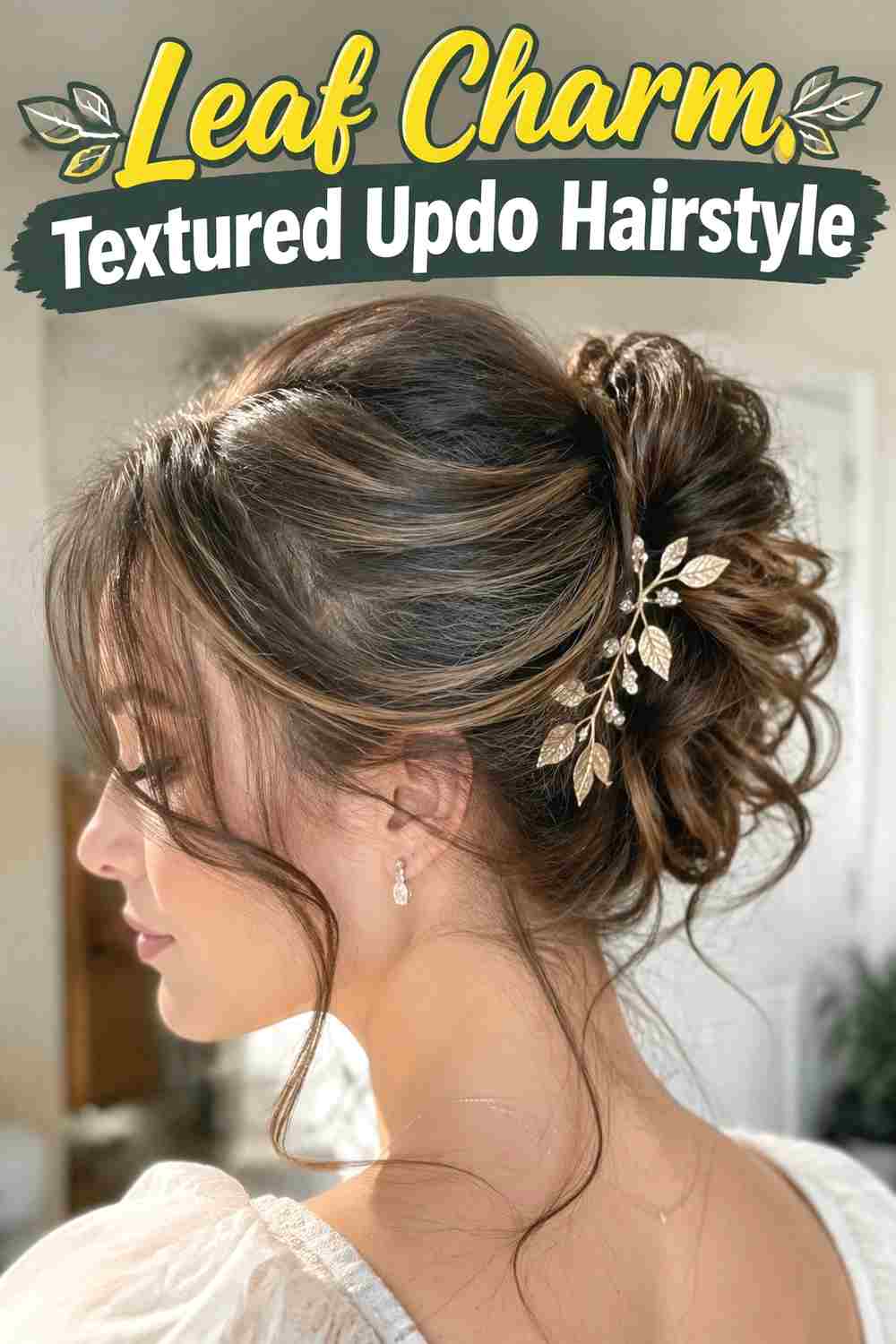 13. Leaf Charm Textured Updo Hairstyle