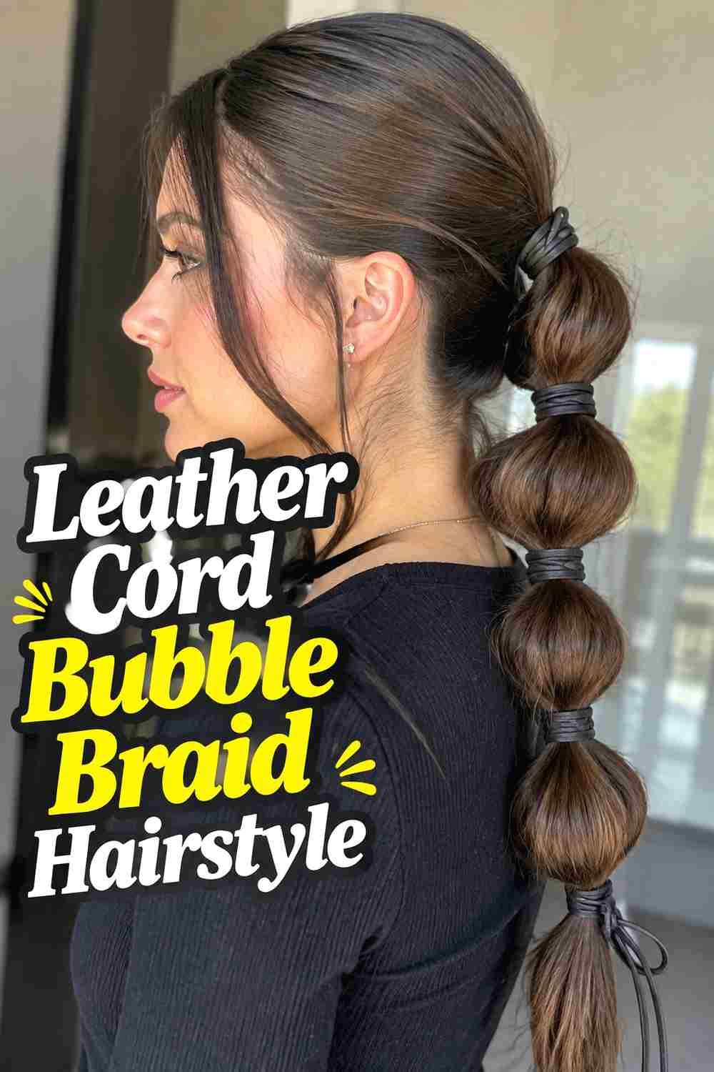 7. Leather Cord Bubble Braid Hairstyle