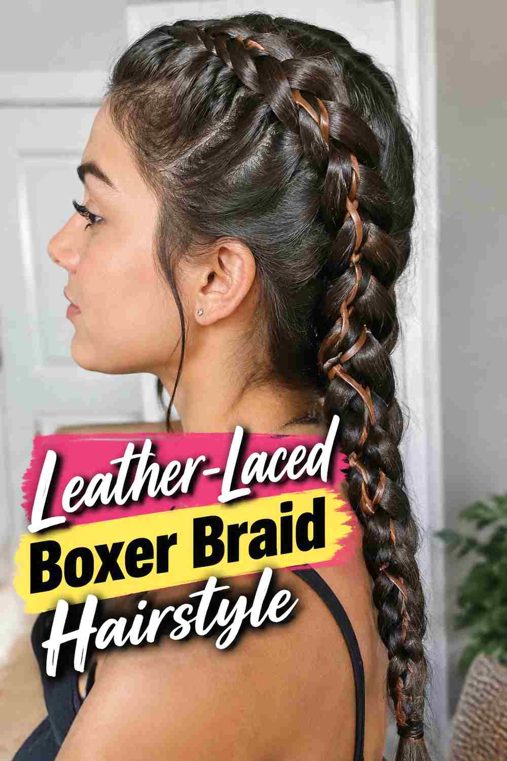 9. Leather Laced Boxer Braid Hairstyle