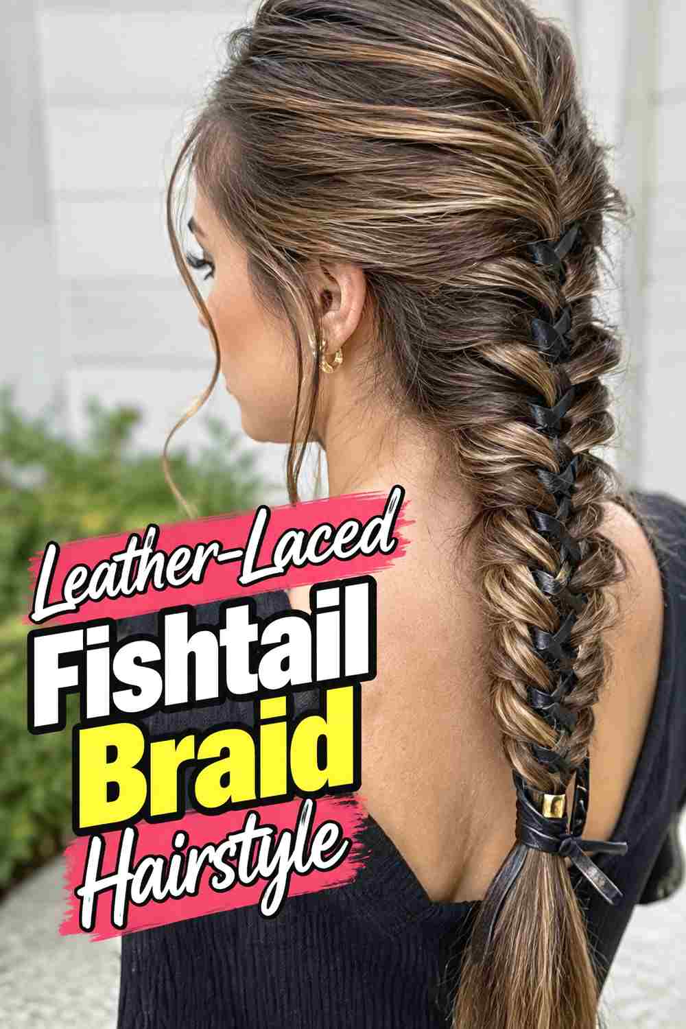 3. Leather Laced Fishtail Braid Hairstyle