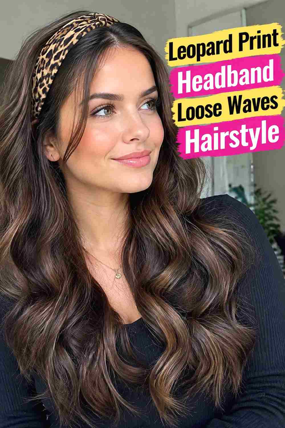 1. Leopard Print Headband Loose Waves Hairstyle