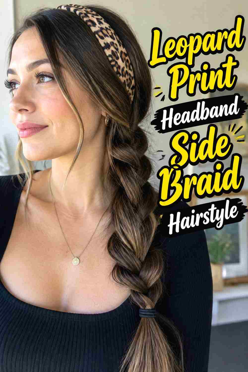 11. Leopard Print Headband Side Braid Hairstyle