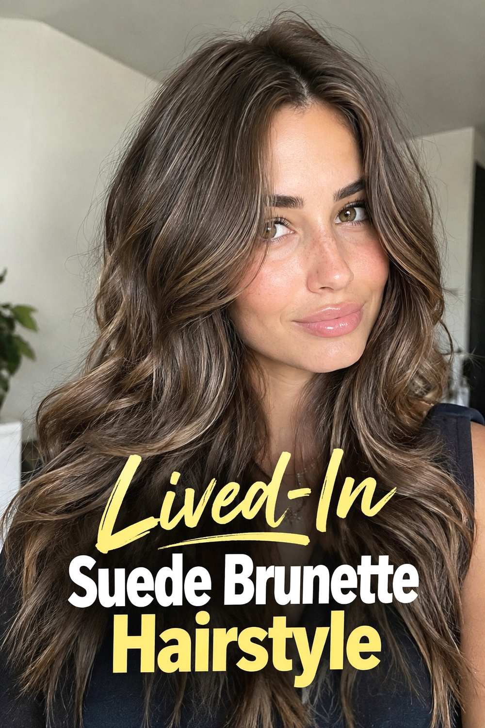 17. Lived In Suede Brunette Hairstyle