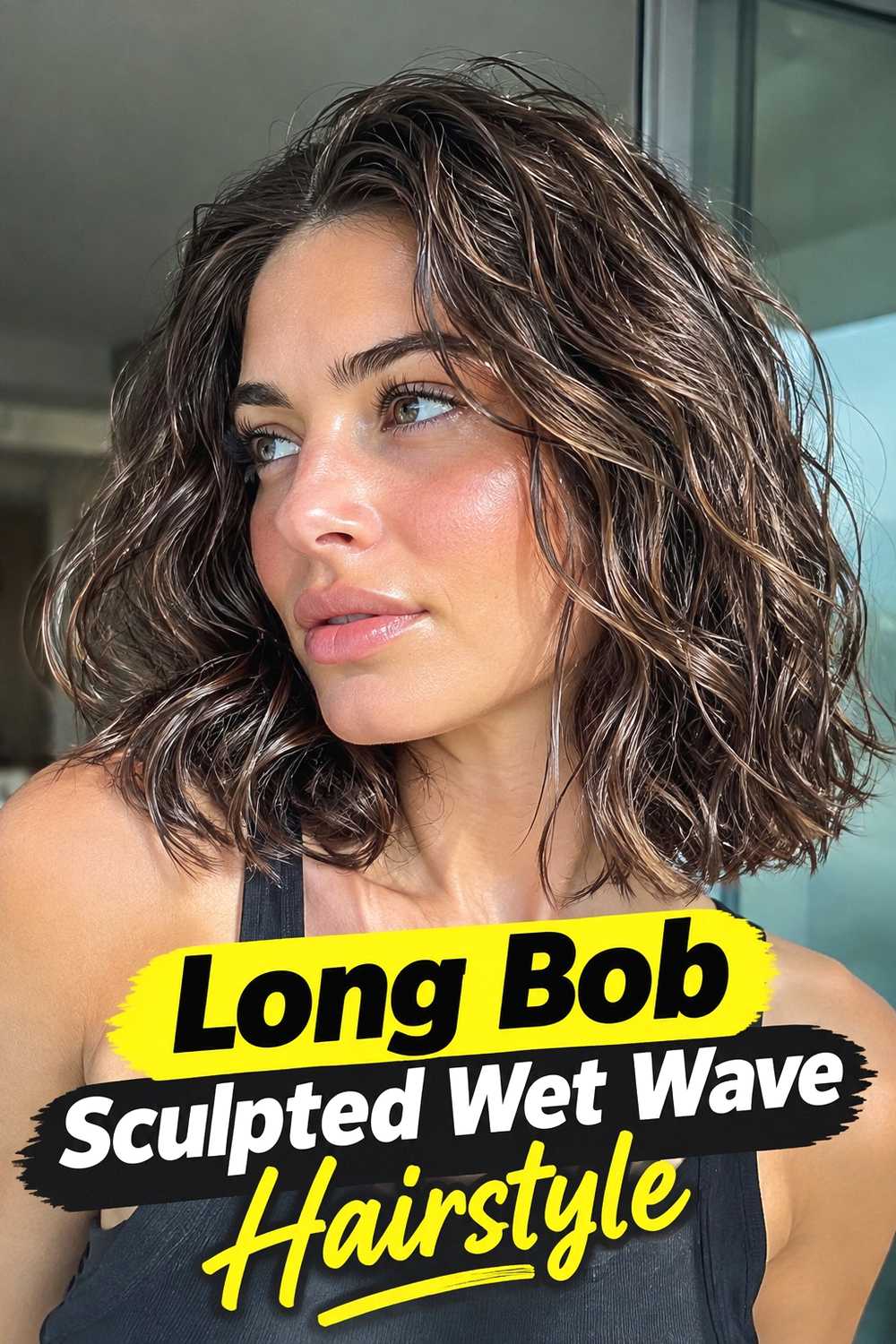 9. Long Bob Sculpted Wet Wave Hairstyle