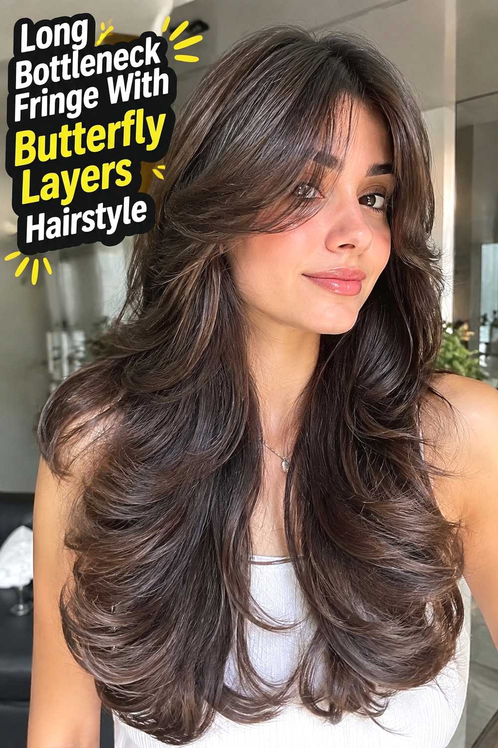 4. Long Bottleneck Fringe With Butterfly Layers Hairstyle