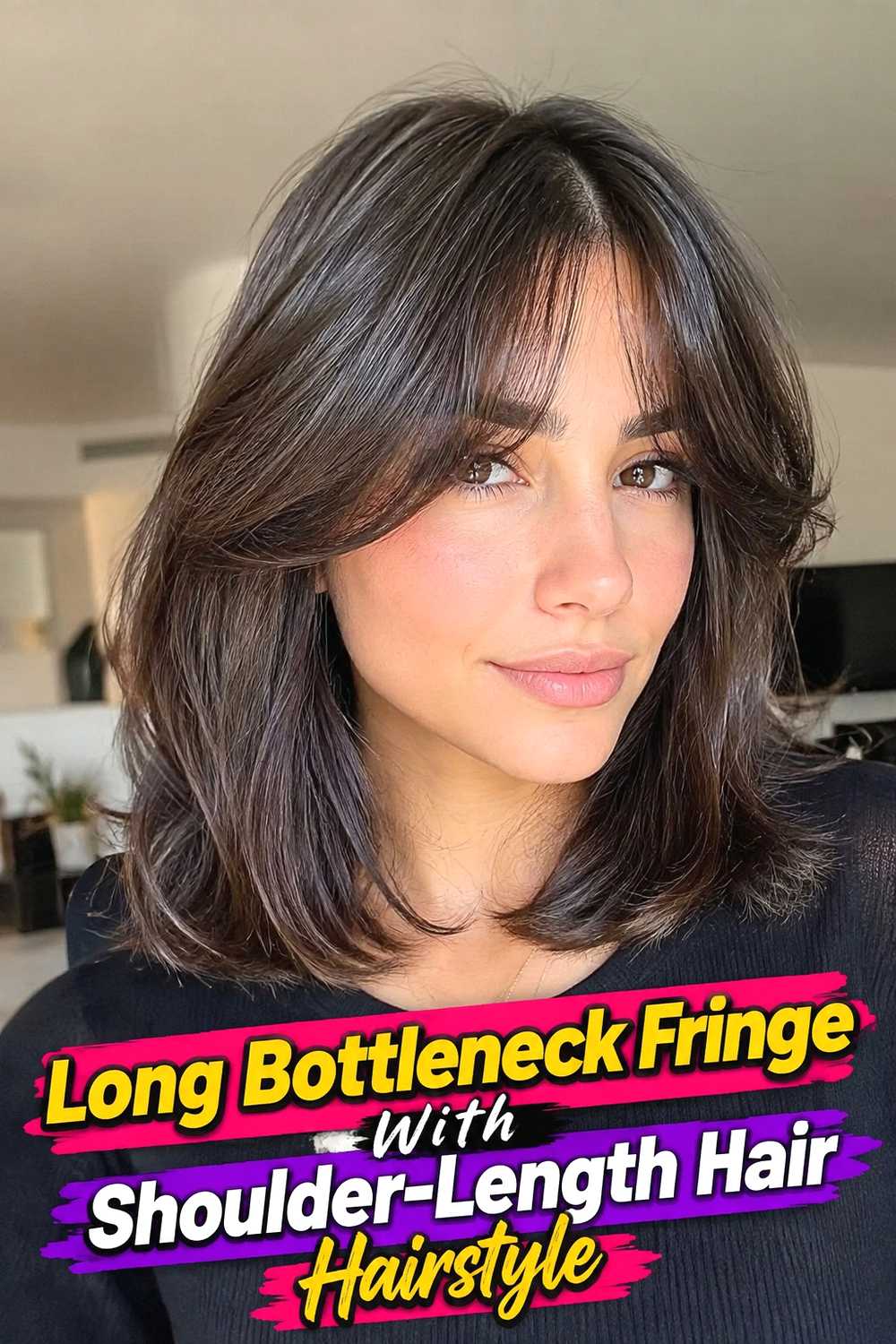 9. Long Bottleneck Fringe With Shoulder Length Hair Hairstyle