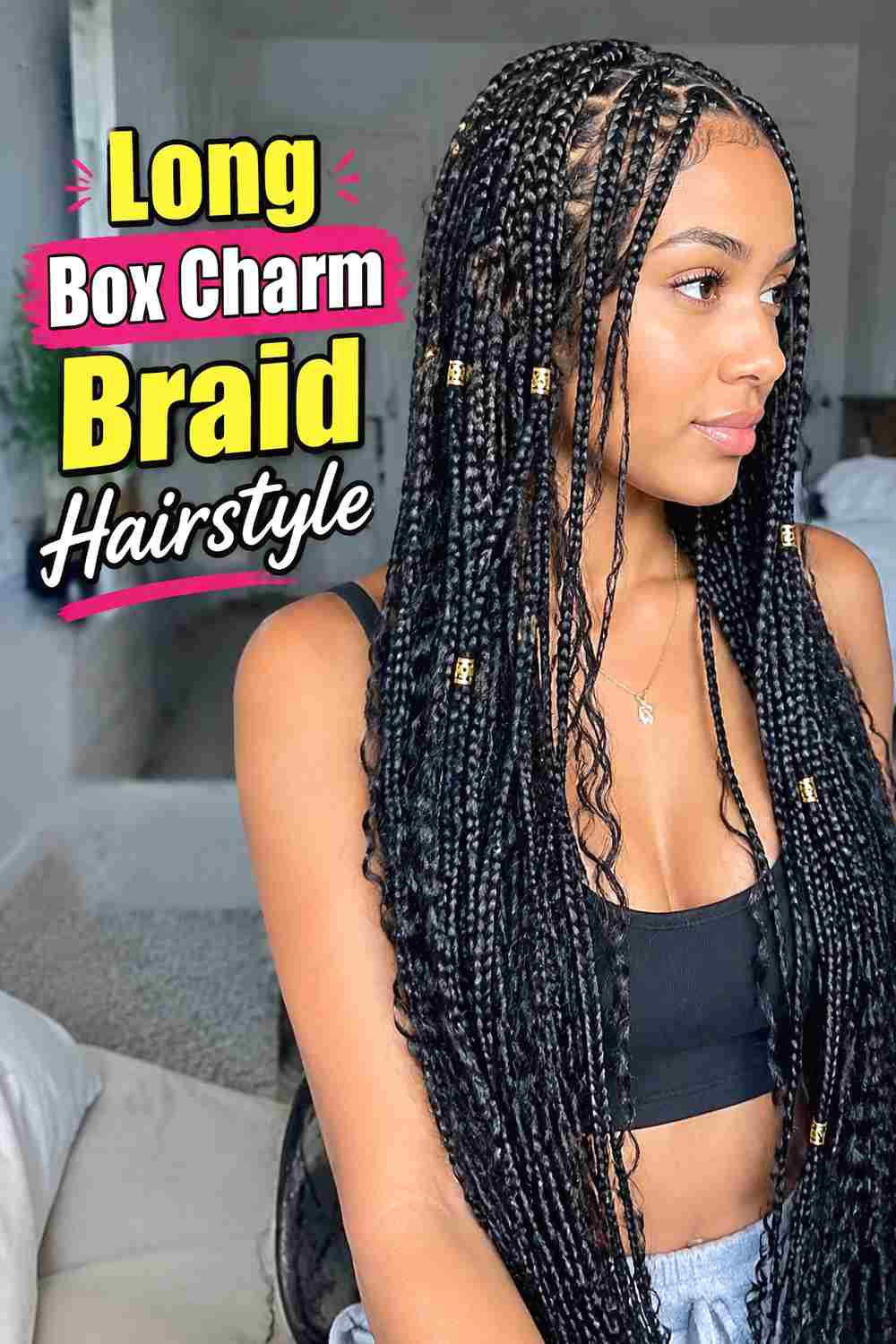 8. Long Box Charm Braid Hairstyle