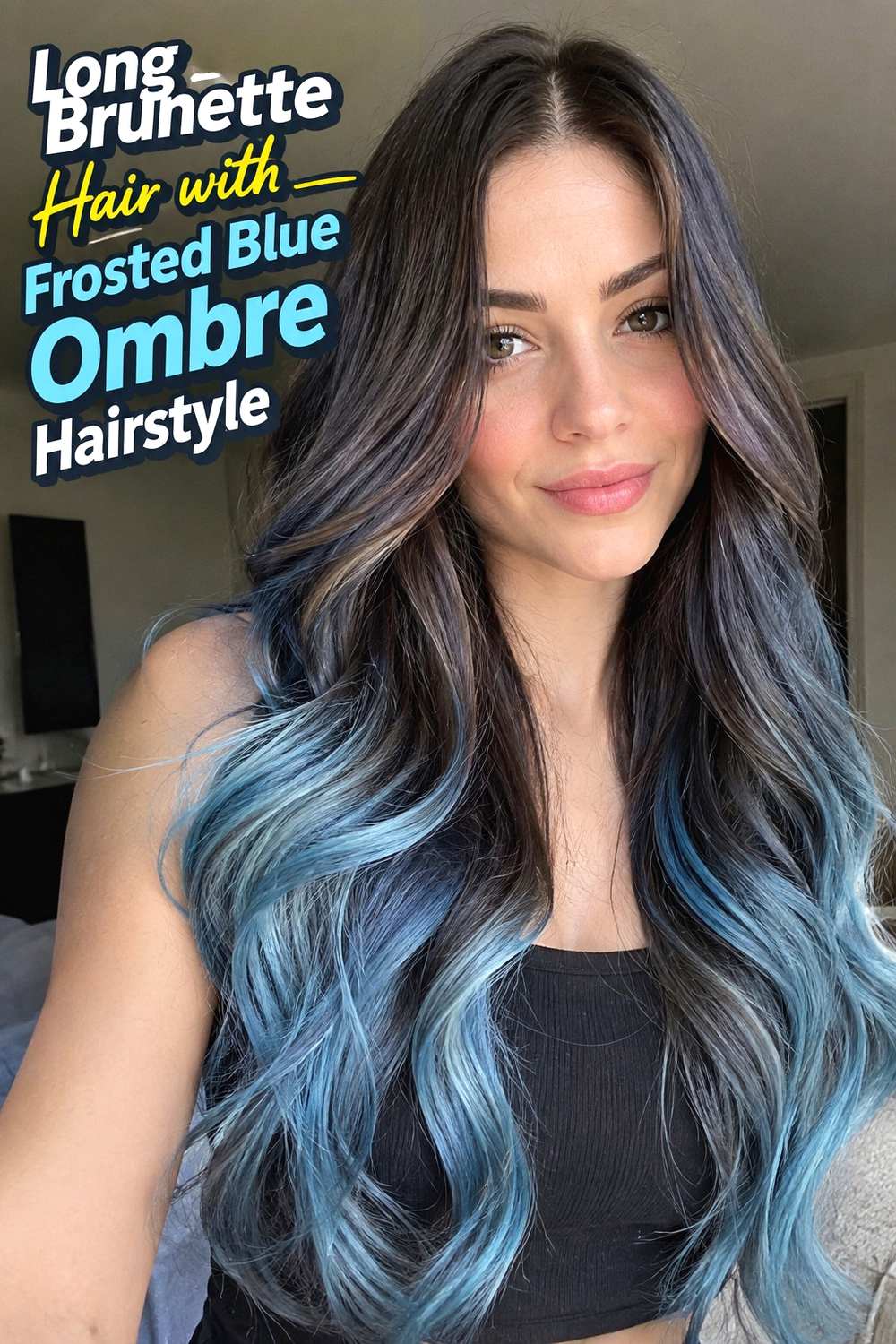 16. Long Brunette Hair With Frosted Blue Ombre Hairstyle