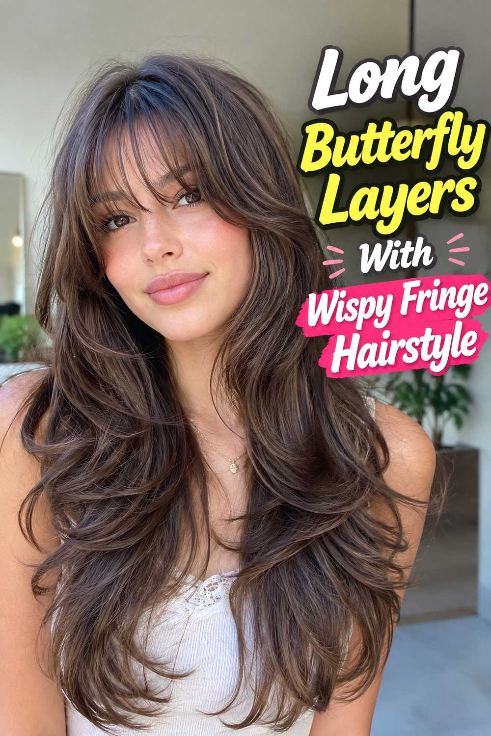 2. Long Butterfly Layers With Wispy Fringe Hairstyle