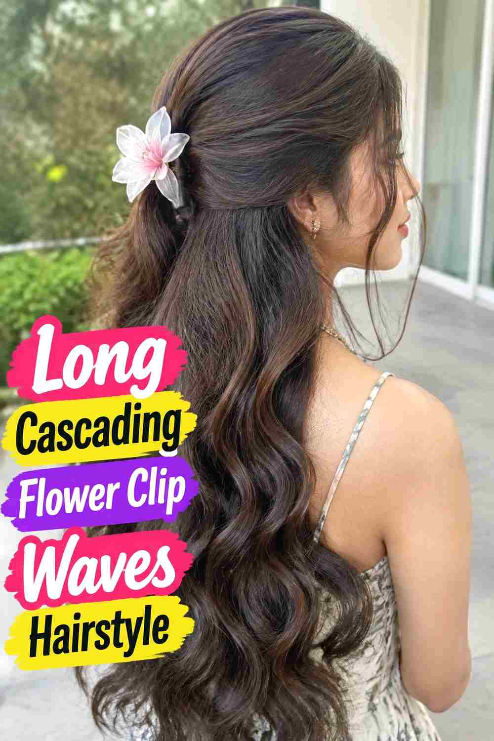 16. Long Cascading Flower Clip Waves Hairstyle