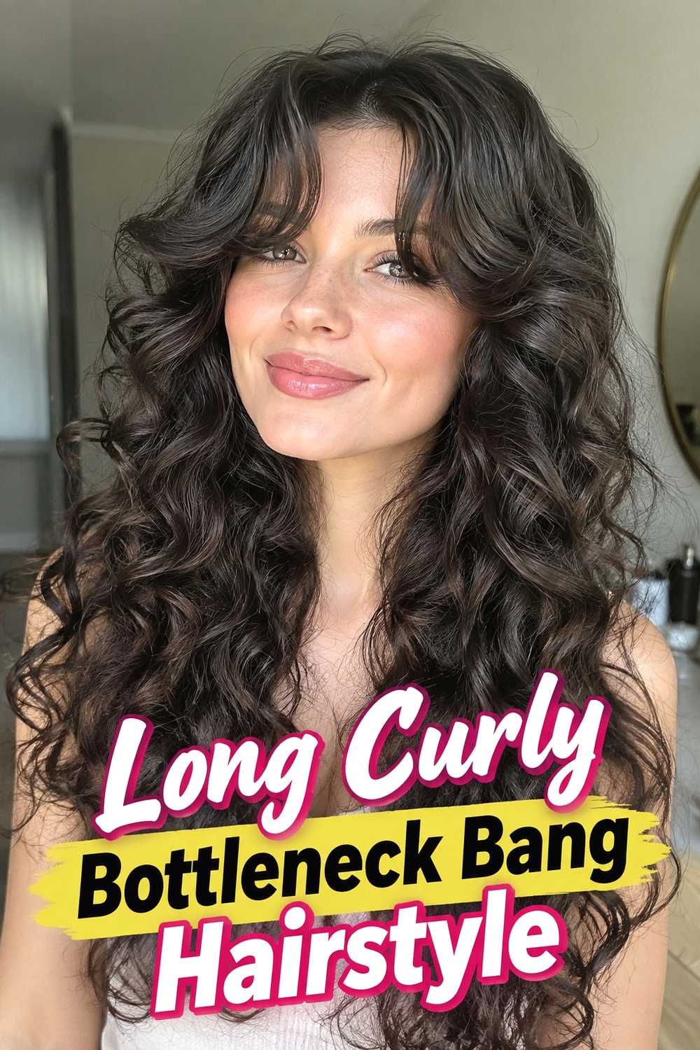 8. Long Curly Bottleneck Bang Hairstyle