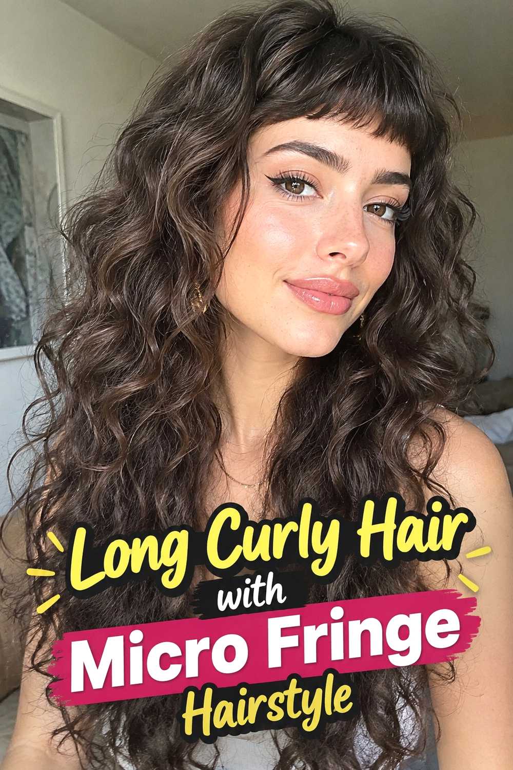 14. Long Curly Hair With Micro Fringe Hairstyle