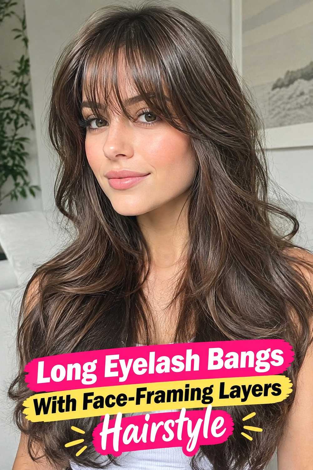 3. Long Eyelash Bangs With Face Framing Layers Hairstyle