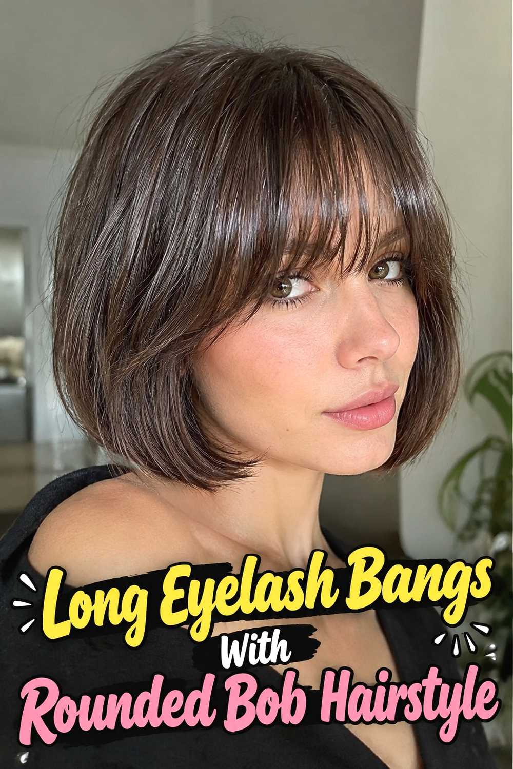 14. Long Eyelash Bangs With Rounded Bob Hairstyle