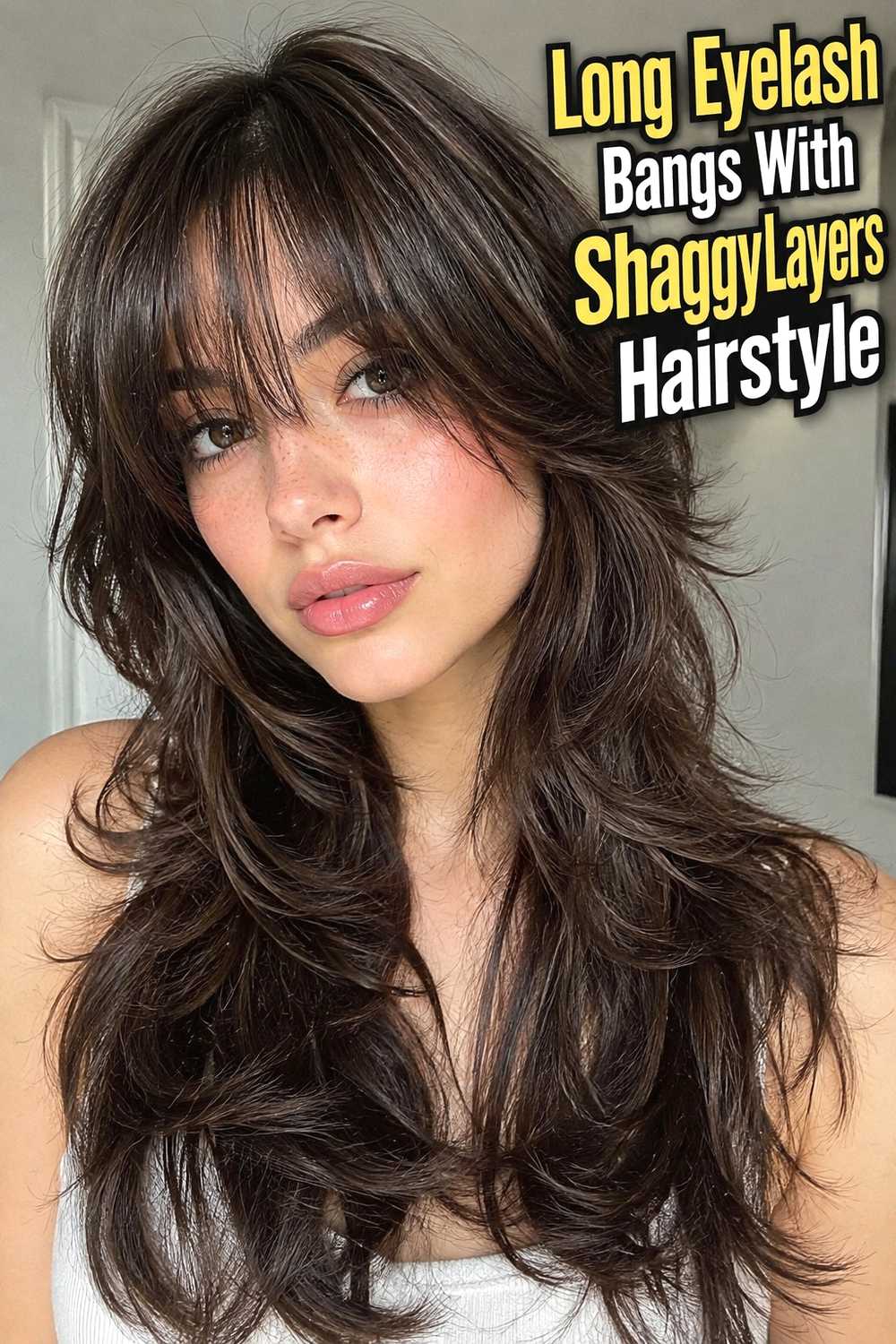 8. Long Eyelash Bangs With Shaggy Layers Hairstyle