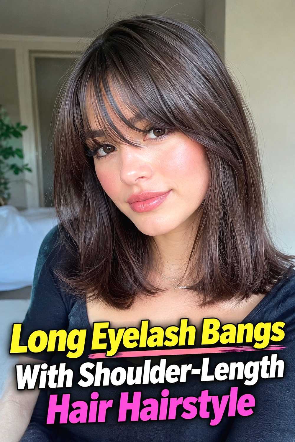 12. Long Eyelash Bangs With Shoulder Length Hair Hairstyle