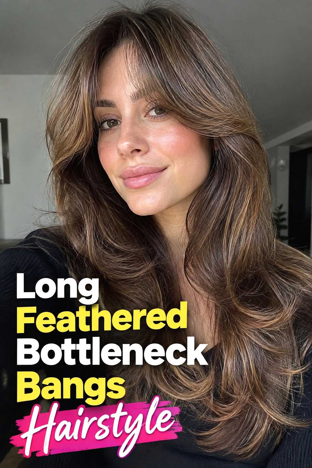 2. Long Feathered Bottleneck Bangs Hairstyle