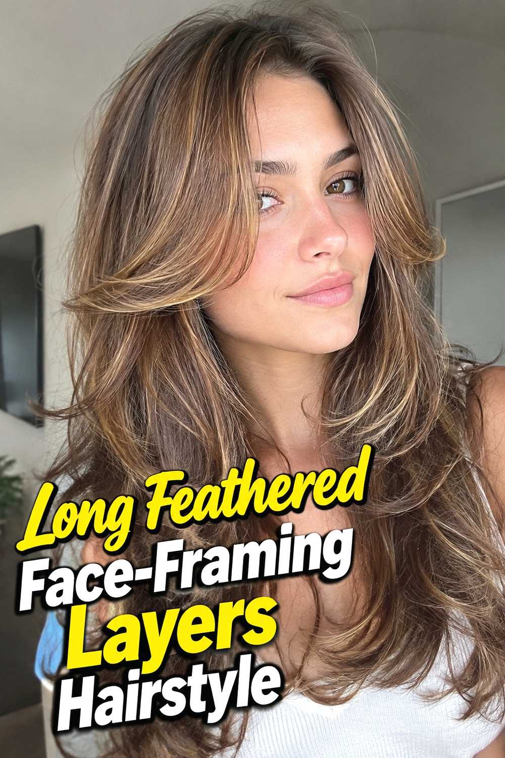 2. Long Feathered Face Framing Layers Hairstyle