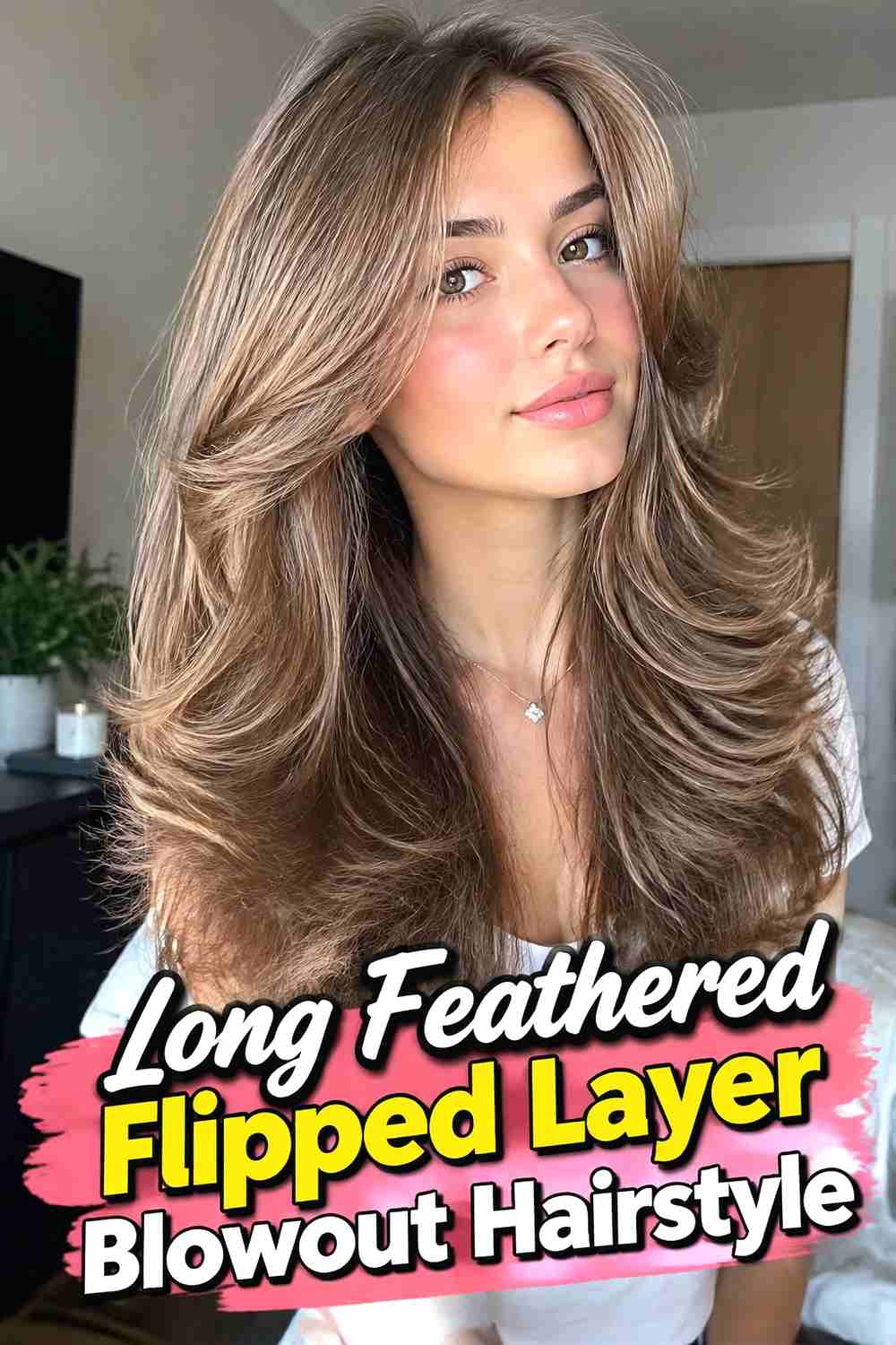 3. Long Feathered Flipped Layer Blowout Hairstyle