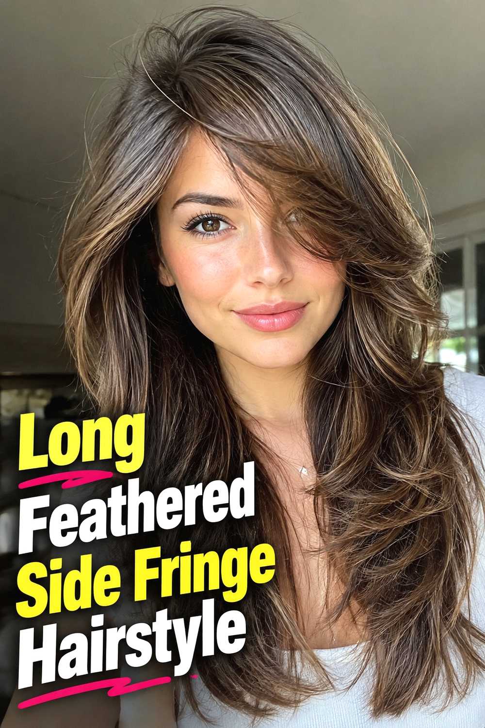 2. Long Feathered Side Fringe Hairstyle