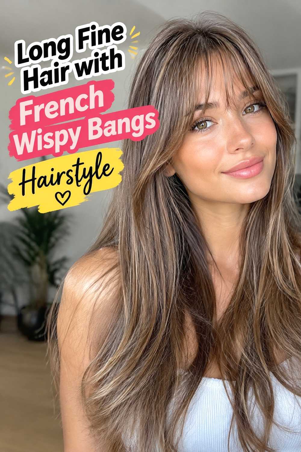 9. Long Fine Hair With French Wispy Bangs Hairstyle