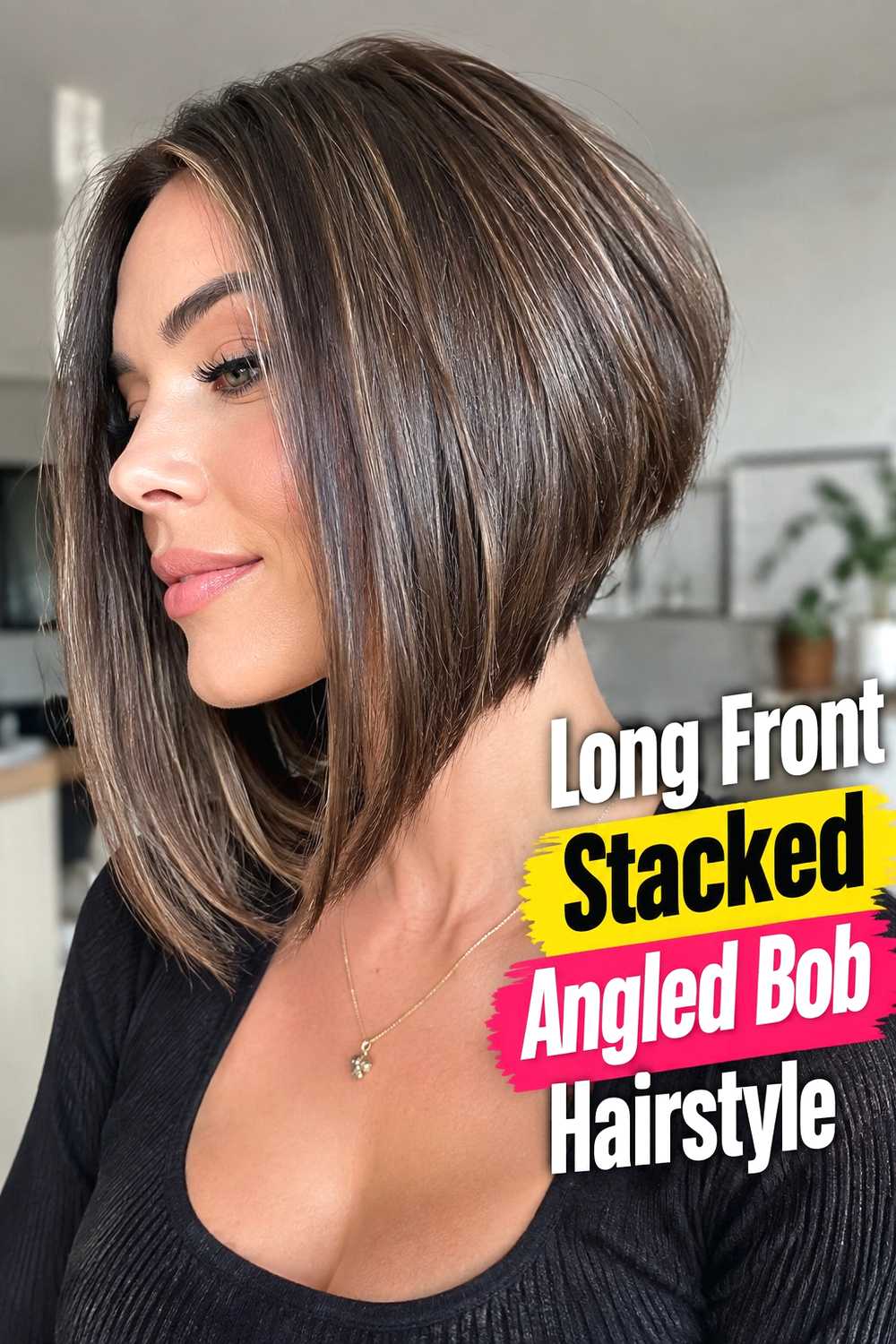 3. Long Front Stacked Angled Bob Hairstyle